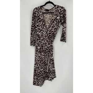 BCBG Maxazria Womens‎ Size M Brown Wrap Dress Corporate Floral Career Bloomcore
